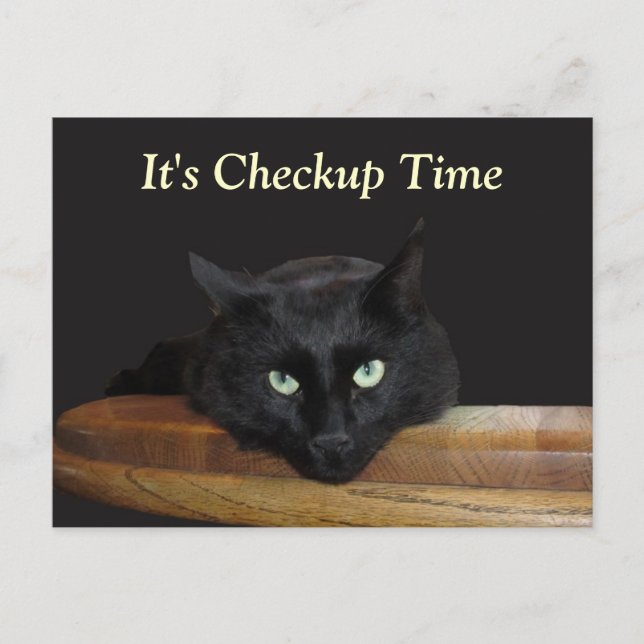 Veterinärkontrolle Funny Black Cat Postkarte (Vorderseite)