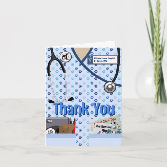 Veterinärmediziner dankt Ihnen in Blau Dankeskarte (Vorderseite)