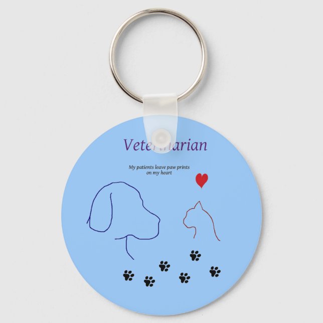 Veterinärmedizinisch-Paw-Drucke auf meinem Herzen Schlüsselanhänger (Vorderseite)