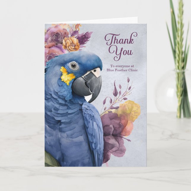 Veterinärmedizinischer Dank Hyacinth Macaw Parrot  Dankeskarte (Vorderseite)