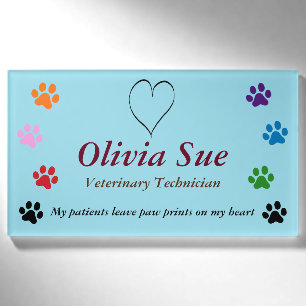 Veterinärtechniker-Tatze druckt auf meinem Herzen Namenschild