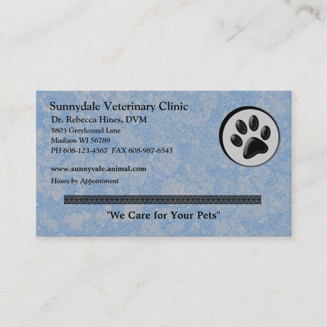 Veterinärtierlogo mit der Schwarzweiss-Tatze Visitenkarte (Vorderseite)