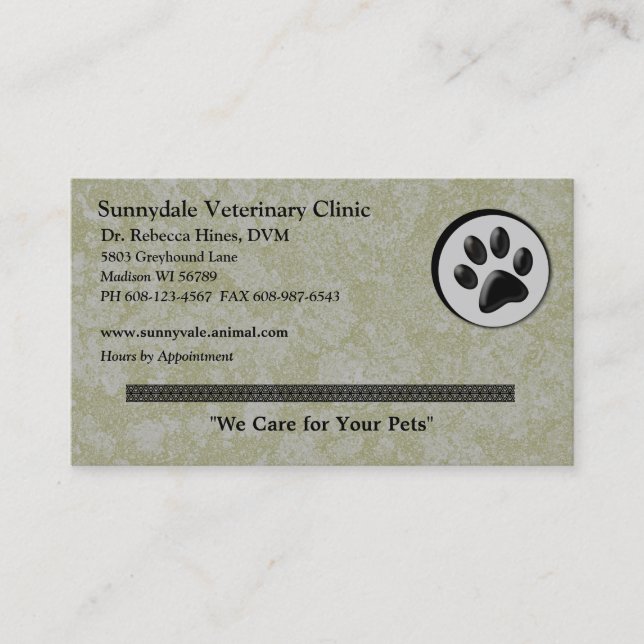 Veterinärtierlogo mit der Schwarzweiss-Tatze Visitenkarte (Vorderseite)