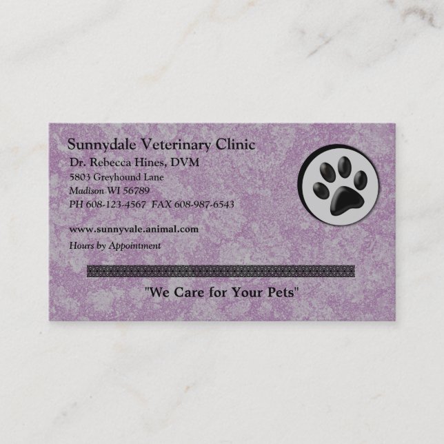 Veterinärtierlogo mit der Schwarzweiss-Tatze Visitenkarte (Vorderseite)