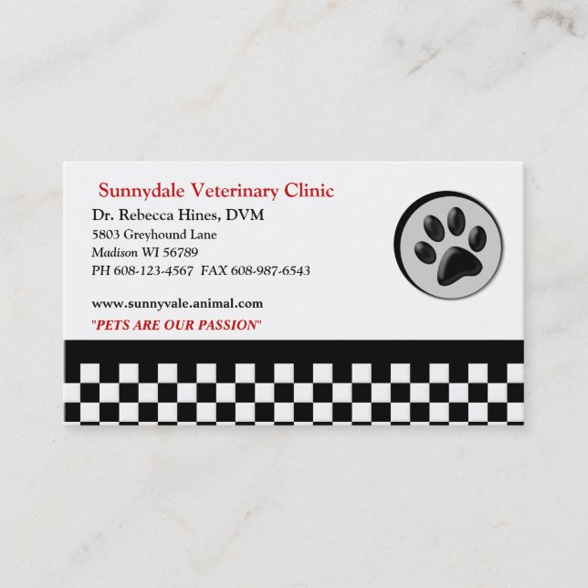 Veterinärtiertatzen-Logo-Schachbrett Visitenkarte (Vorderseite)