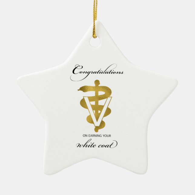 Veterinärweißes Coat Zeremonie Glückwunsch Keramik Ornament (Vorne)