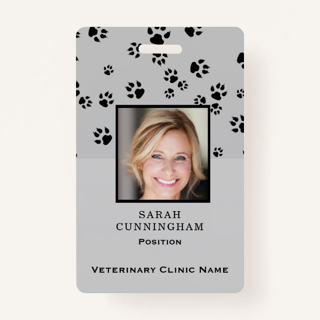 Veterinary Clinic Niedlich Paw Print Foto ID Abzei Ausweis (Vorderseite)