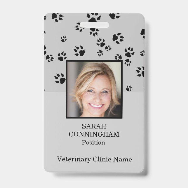 Veterinary Clinic Paw Print Foto ID Abzeichen Ausweis (Front)