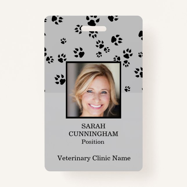 Veterinary Clinic Paw Print Foto ID Abzeichen Ausweis (Vorderseite)