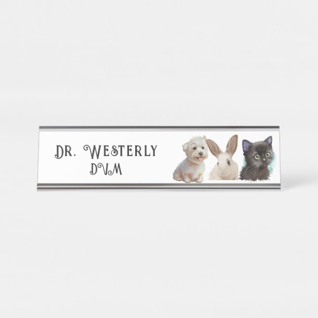 Veterinary DVM Dog Cat Bunny Desk Name Plakat Schreibtischnamensplakette (Vorderseite )