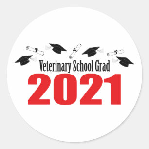 Veterinary Grad 2021 Caps and Diplomas (rot) Runder Aufkleber