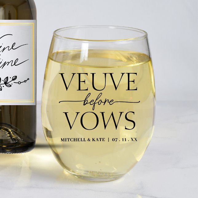 Veuve Before Vows Brautparty Weinglas Ohne Stiel (Veuve Before Vows Bridal Shower Stemless Wine Glass
)