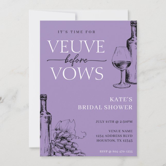 Veuve Before Vows Lavender Lila Brautparty Einladung (Vorderseite)