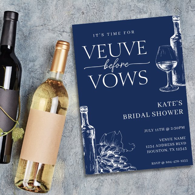 Veuve Before Vows Navy Blue & White Brautparty Einladung (Veuve Before Vows Navy Blue & White Bridal Shower Invitation
)