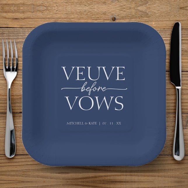 Veuve Before Vows Navy Blue & White Brautparty Pappteller (Veuve Before Vows Navy Blue & White Bridal Shower Paper Plates
)