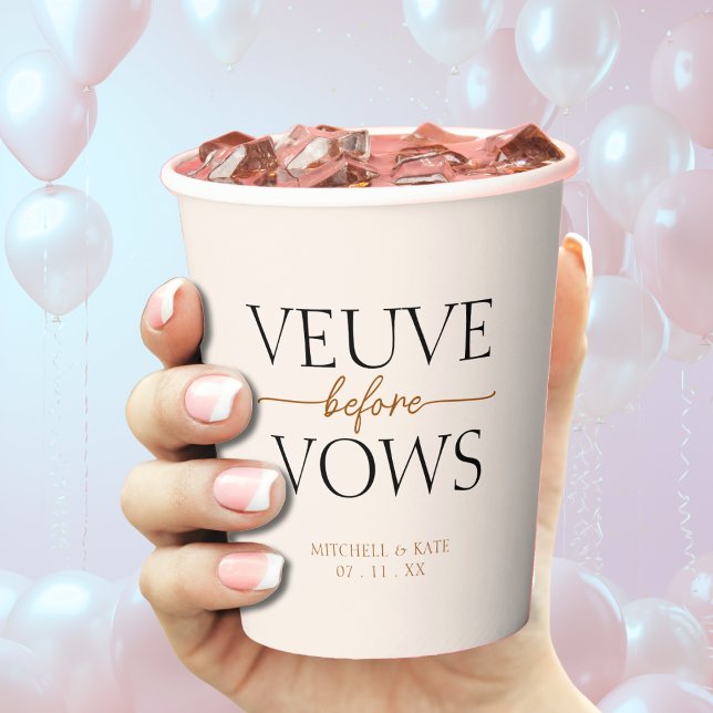 Veuve Before Vows Tan Brown Brautparty Pappbecher (Veuve Before Vows Tan Brown Bridal Shower Paper Cups
)