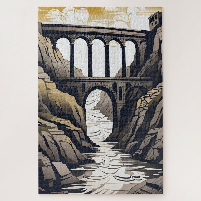 Viadukt-Brücke Wasserlinie Berge Landschaft (Vertikal)