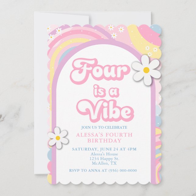 Vibe Groovy, Retro Girl Pastel Colors Einladung (Vorderseite)
