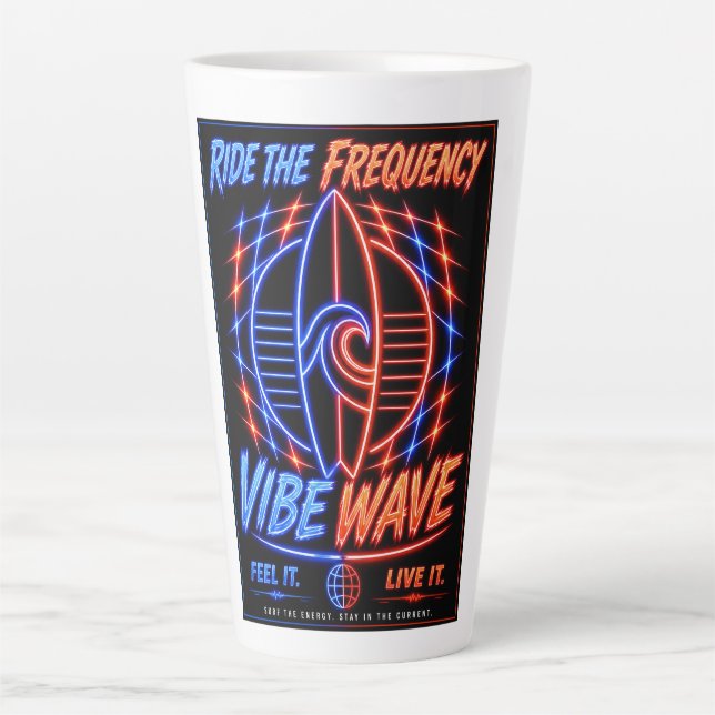 Vibe Wave Neon Surf Poster – Retro Synthwave-Ästhe Milchtasse (Vorderseite)