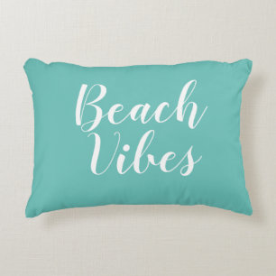 Vibes de plage Turquoise Script Accent Coussin