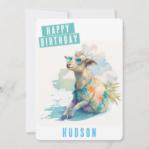 Vibes d'été Carte d'anniversaire de chèvre