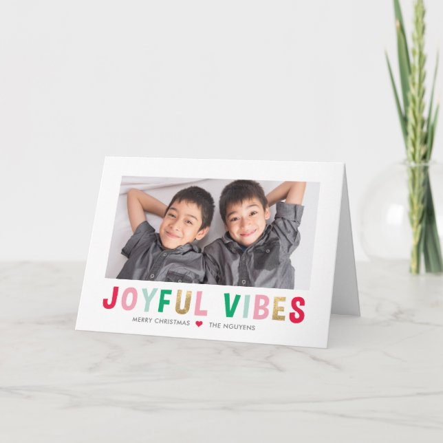 Vibes Joyeuses Editable Couleur Plié Carte Holiday (Devant)