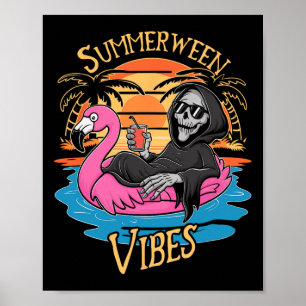 Vibes Skeleton Flamingo Spooky Halloween Summer Poster