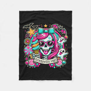 Vibes Skeleton Spooky Vacation Halloween Sommer 1 Fleecedecke