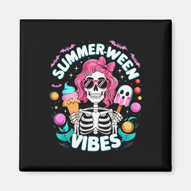 Vibes Skeleton Spooky Vacation Halloween Sommer Magnet (Vorne)