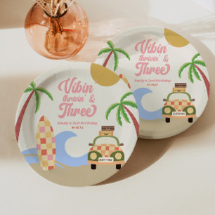 Vibin' & Three Surfboard Pink 3. Geburtstag Party Pappteller