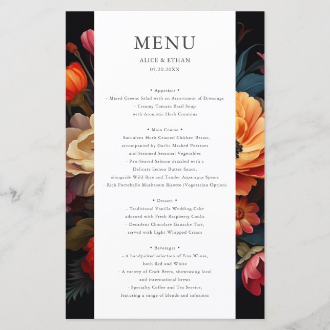 Vibran Bloom Dark Wedding Menu (Vorderseite)