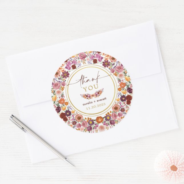 Vibranding Wildblume Meadow Wedding Vielen Dank Runder Aufkleber (Umschlag)