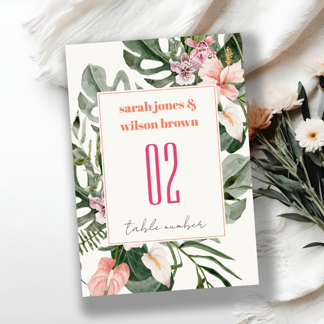 Vibranend Elegant Blush Boho Tropical Floral Weddi Tischnummer (Von Creator hochgeladen)