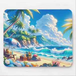 Vibranend Tropical Island Beach Watercolor Mousepad