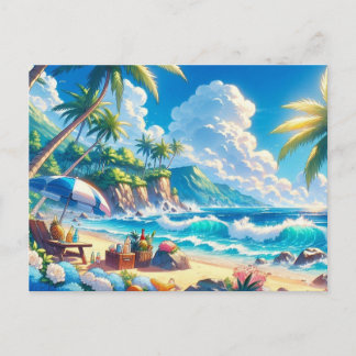 Vibranend Tropical Island Beach Watercolor Postkarte