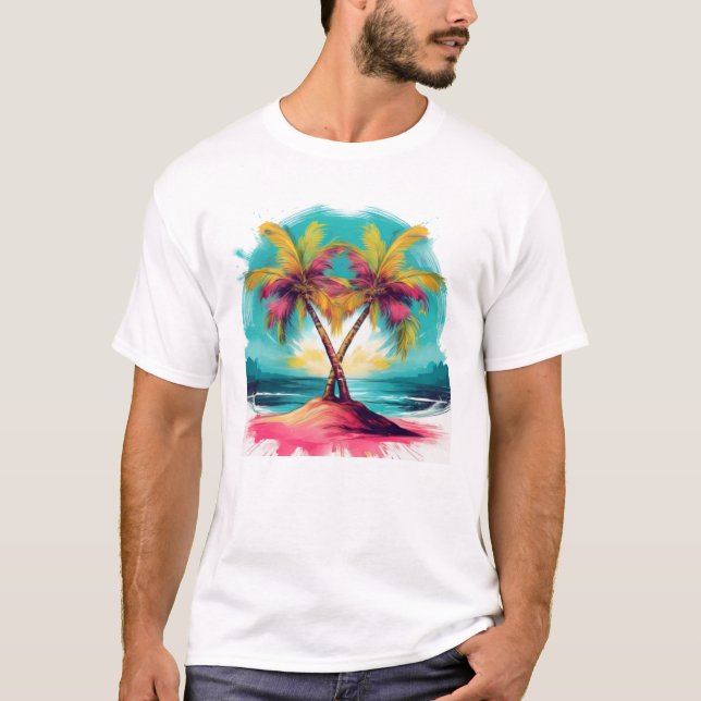 Vibranend Tropical Palm Tree Illustration T-Shirt (Vorderseite)