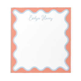 Vibranful Blue Peach Wavy Zigzag Border Notizblock