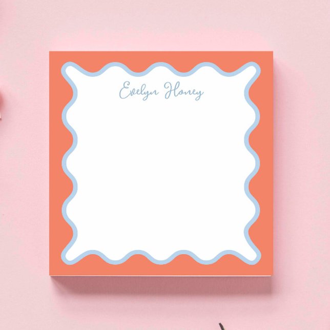 Vibranful Blue Peach Wavy Zigzag Border Notizblock (Von Creator hochgeladen)