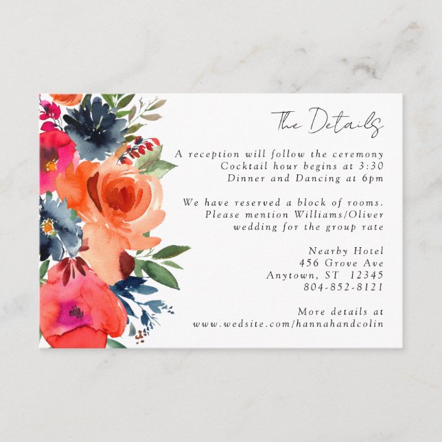 Vibranly Blue Orange Red Botanical Begleitkarte (Vorderseite)