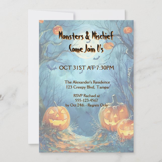 Vibranly Blue Pumpkin Halloween Einladung (Vorderseite)