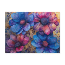Vibranly Blue und Lila florale Postkarte