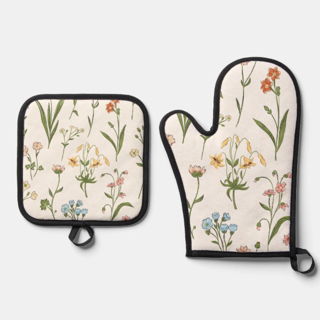 Vibranly Floral Medley Ofenhandschuh & Topflappen-Set (Vorderseite)