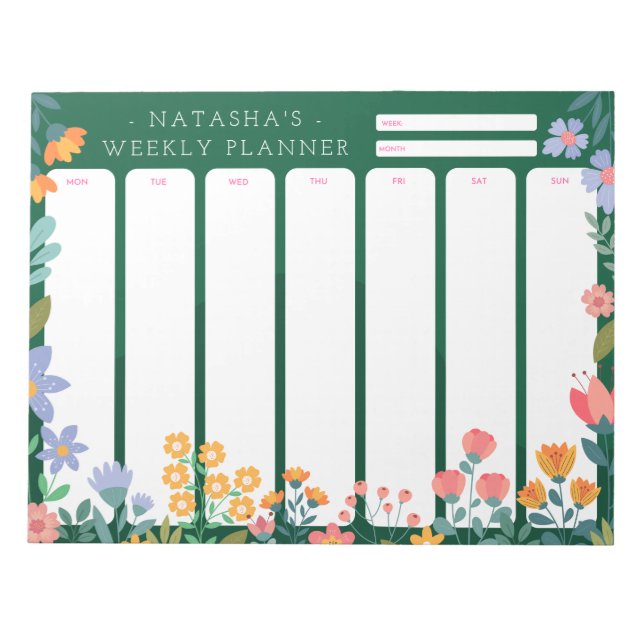 Vibranly Garden Floral Weekly Planer Notepad Green Notizblock (Vorderseite)