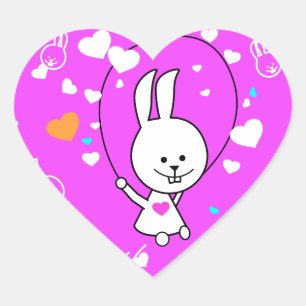 Vibranly Pink Happy Jump Roping Bunny Herz-Aufkleber
