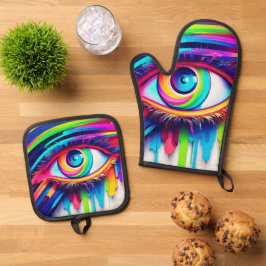 Vibranly Rainbow Eye Artwork Ofenhandschuh & Topflappen-Set