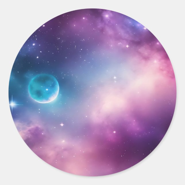 Vibranly Space Blue und Lila Galaxie Runder Aufkleber (Vorderseite)