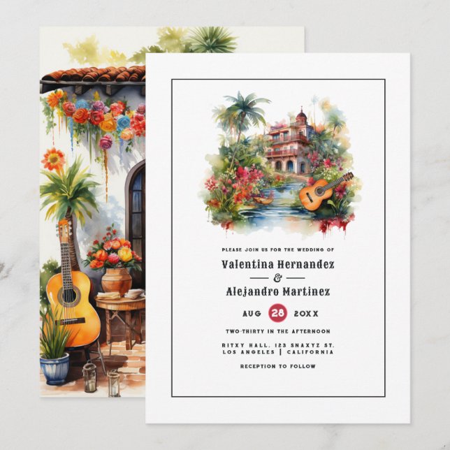 Vibranly Watercolor mexikanische Fiesta Wedding Th Einladung (Vorne/Hinten)