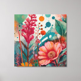 Vibrannende florale Akrylkunst farbenfroh botanisc Leinwanddruck