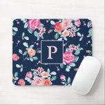 Vibrannendes rosa Roses Floral Monogramm Mousepad<br><div class="desc">Vibranntrosa Roses Monogram Mouse Pad</div>
