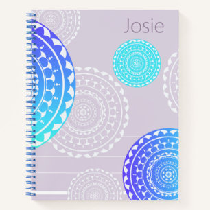 Vibrannt Aqua Blue Random Mandala auf rosa Namen h Notizbuch